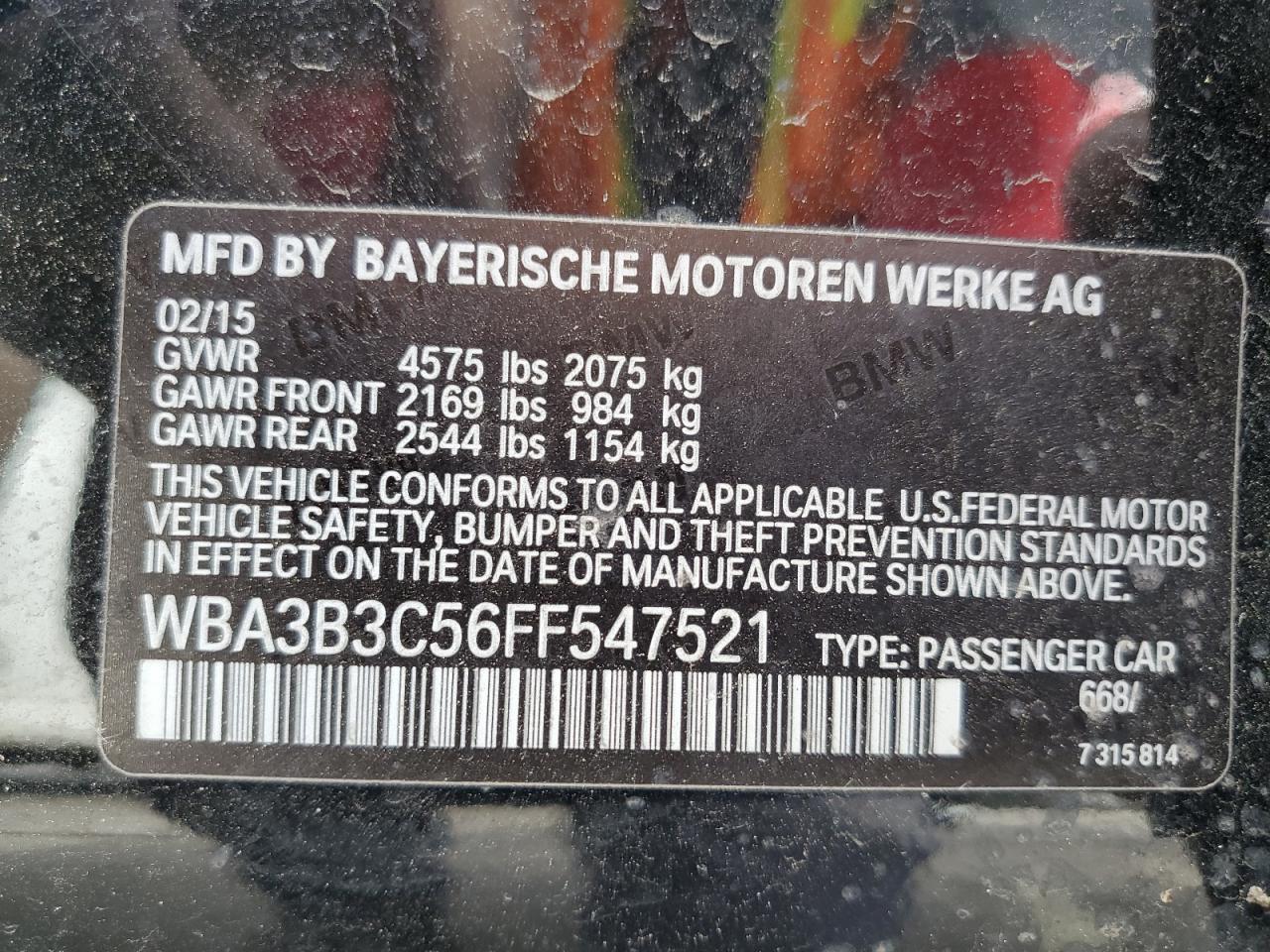 2015 BMW 328 Xi VIN: WBA3B3C56FF547521 Lot: 64692375