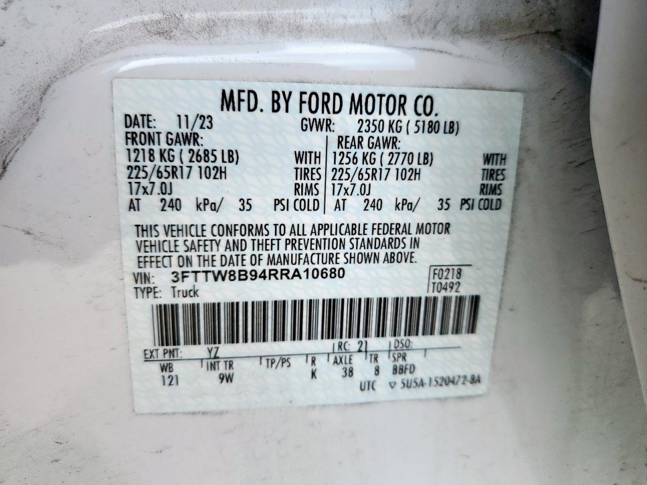 3fttw8b94rra10680 3FTTW8B94RRA10680 2024 Ford Maverick Xl