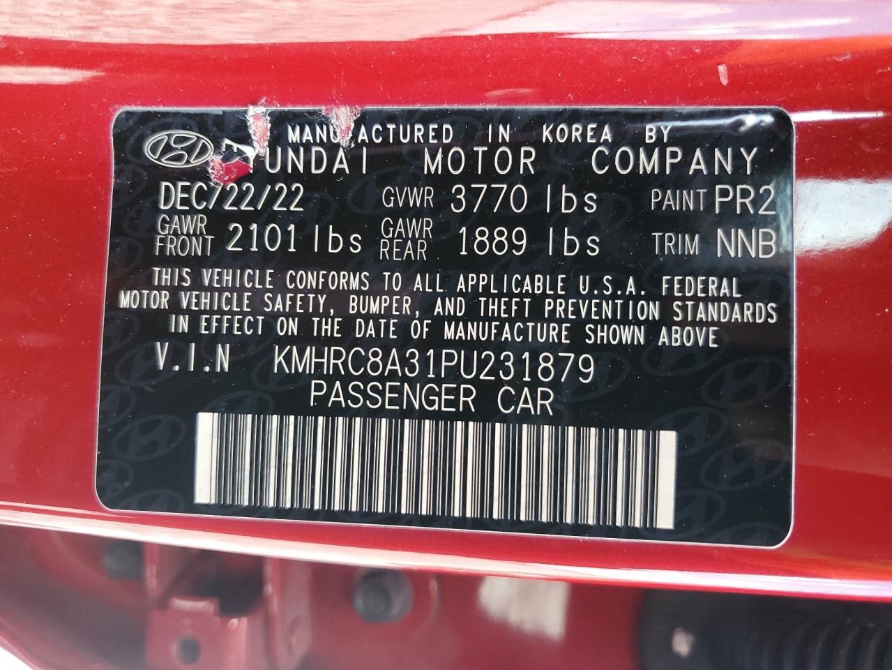 2023 Hyundai Venue Sel VIN: KMHRC8A31PU231879 Lot: 63856985