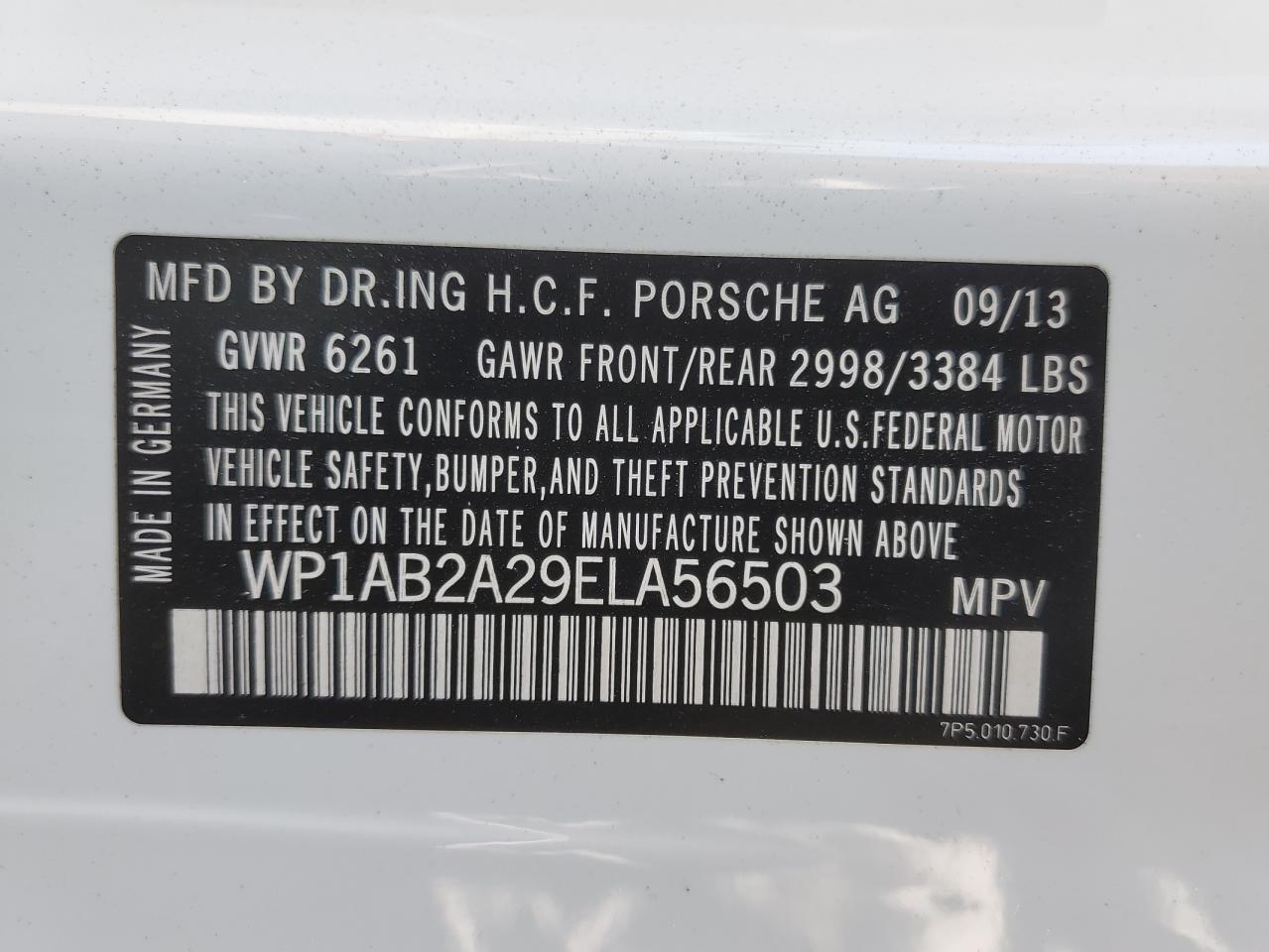 2014 Porsche Cayenne S VIN: WP1AB2A29ELA56503 Lot: 64324845