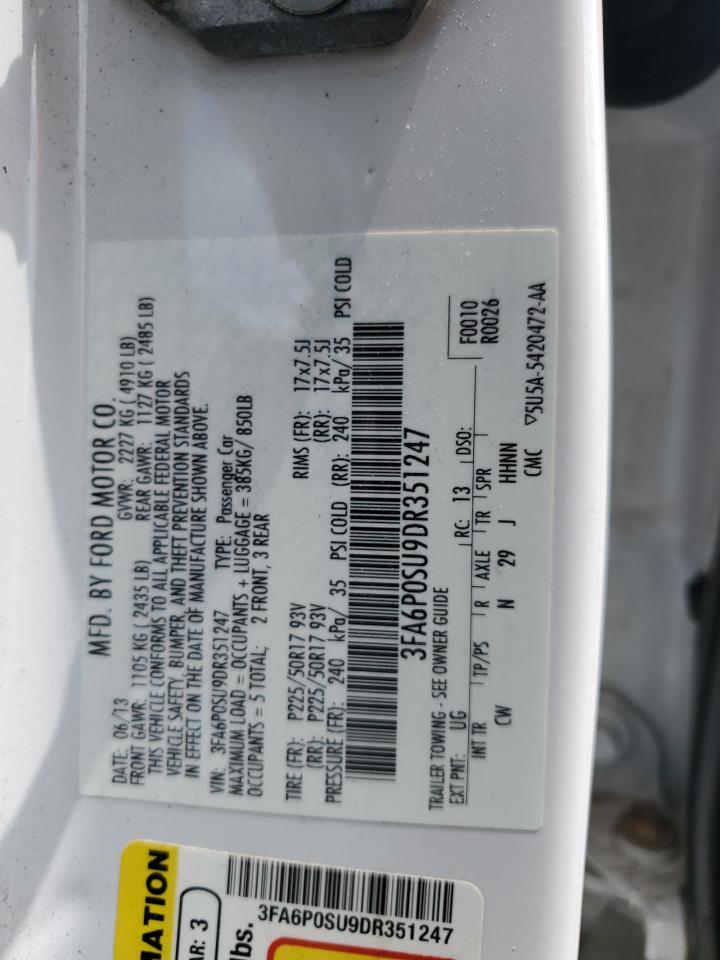 2013 Ford Fusion Titanium Phev VIN: 3FA6P0SU9DR351247 Lot: 65489975