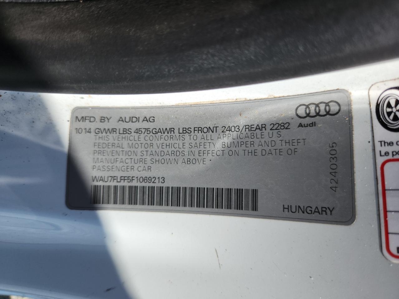 2015 Audi A3 Premium VIN: WAU7FLFF5F1069213 Lot: 63863125