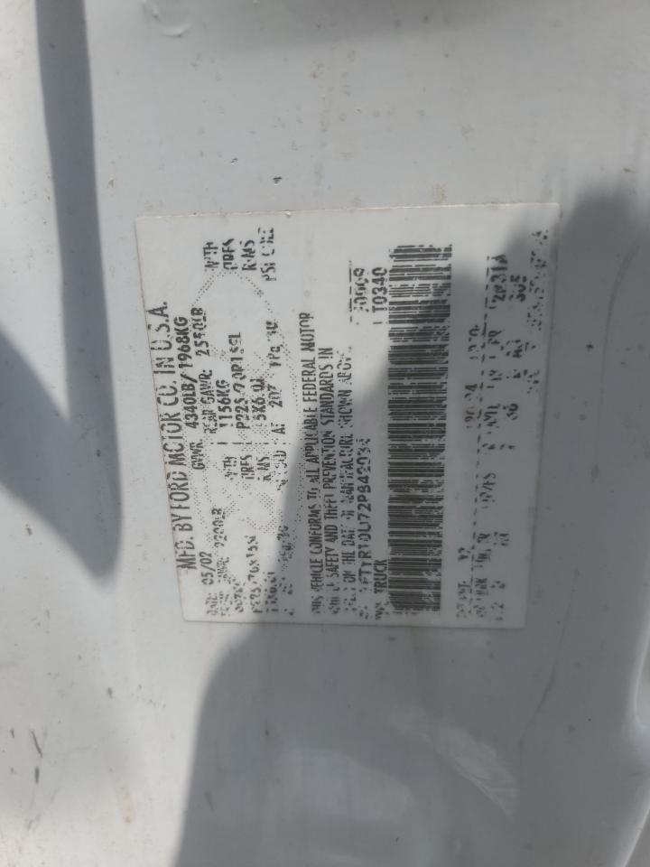 2002 Ford Ranger VIN: 1FTYR10U72PB42034 Lot: 63582085