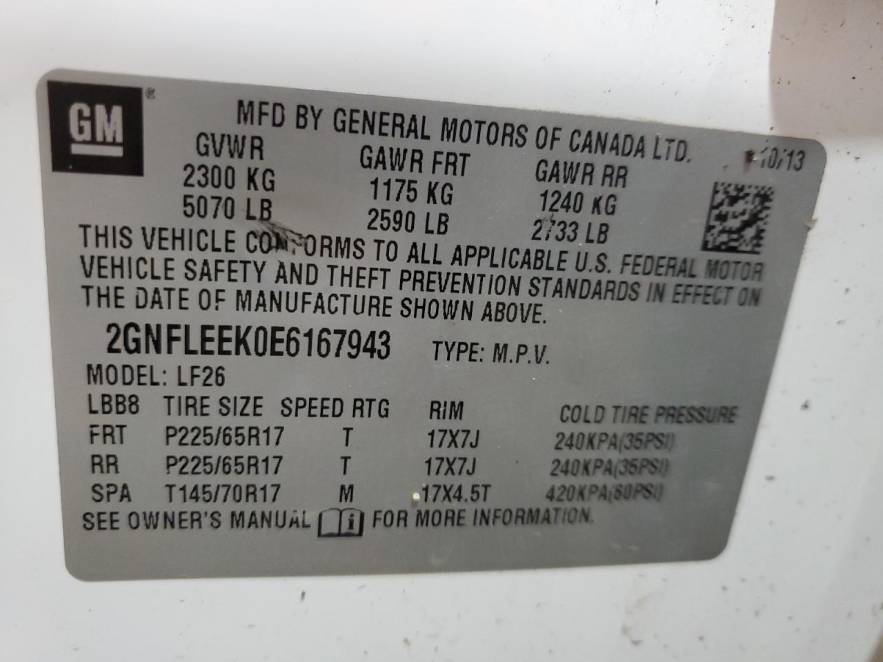 2014 Chevrolet Equinox Ls VIN: 2GNFLEEK0E6167943 Lot: 62880145