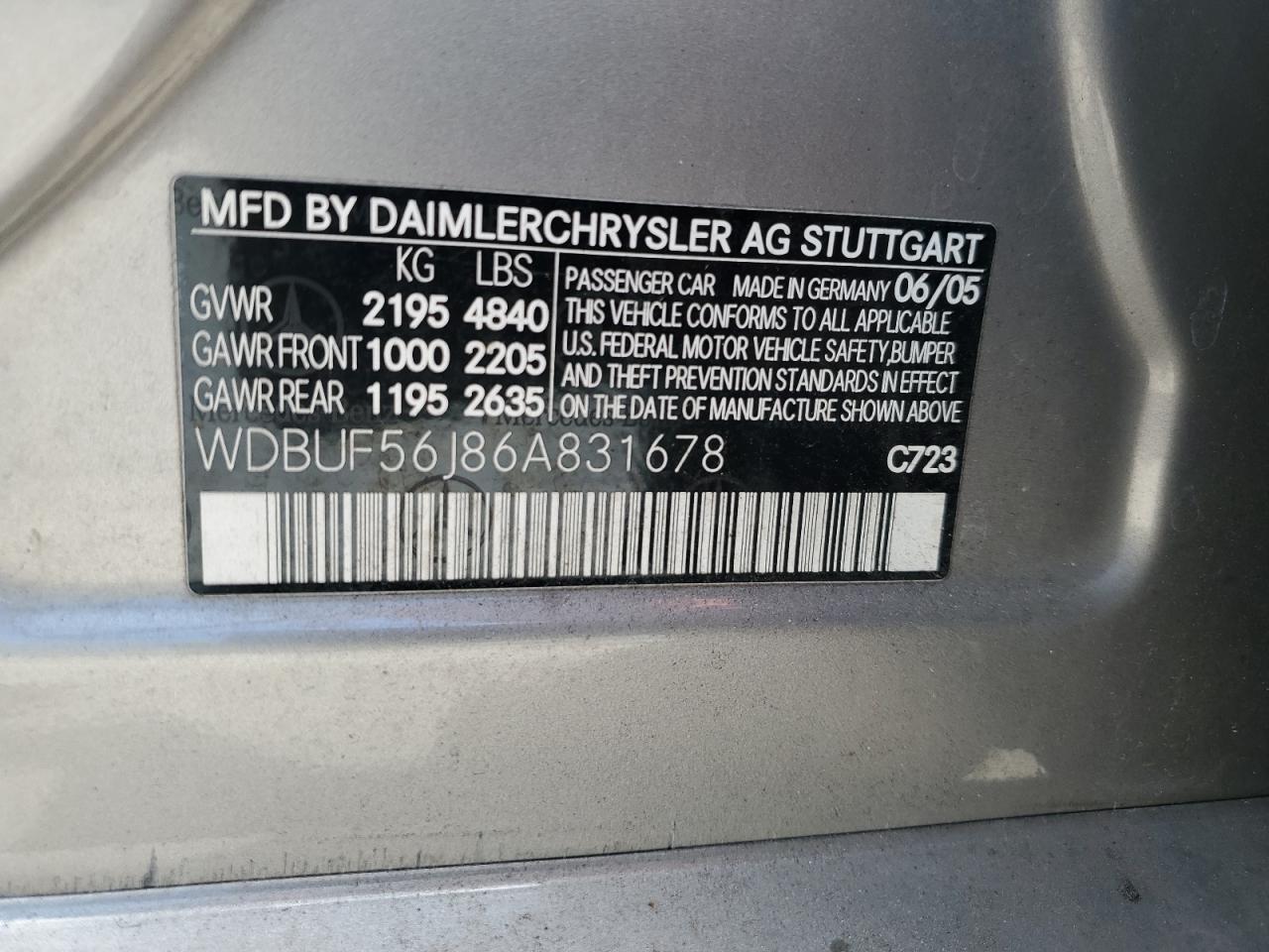 wdbuf56j86a831678 WDBUF56J86A831678 2006 Mercedes-Benz E 350
