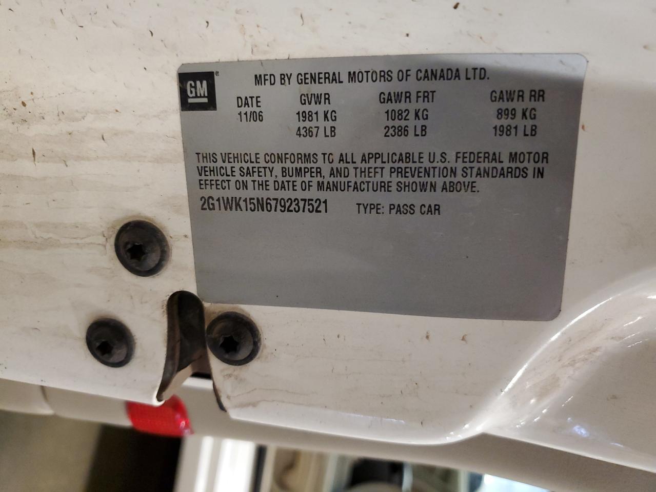 2007 Chevrolet Monte Carlo Lt VIN: 2G1WK15N679237521 Lot: 65341945