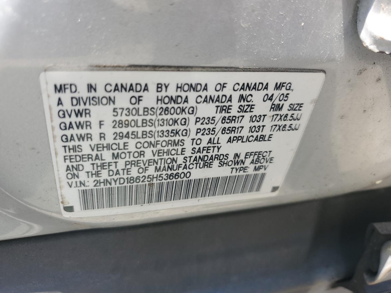 2hnyd18625h536600 2HNYD18625H536600 2005 Acura Mdx Touring