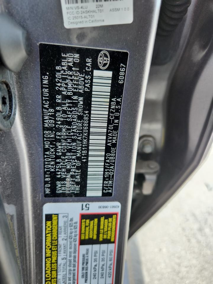 2019 Toyota Camry L VIN: 4T1B11HK7KU686854 Lot: 65377205