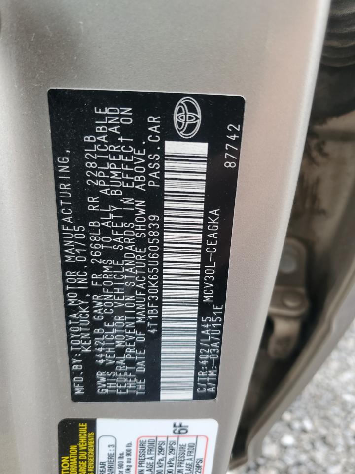 2005 Toyota Camry Le VIN: 4T1BF30K65U605839 Lot: 64030205