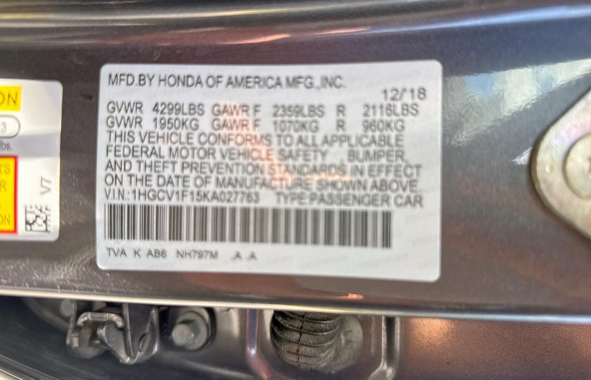 2019 HONDA ACCORD LX  