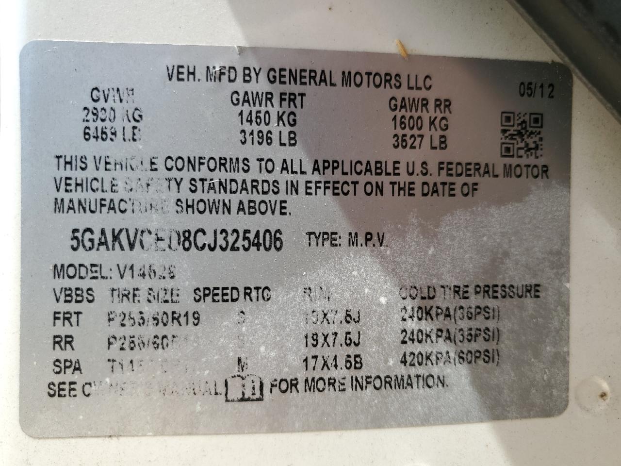 2012 Buick Enclave VIN: 5GAKVCED8CJ325406 Lot: 64958335