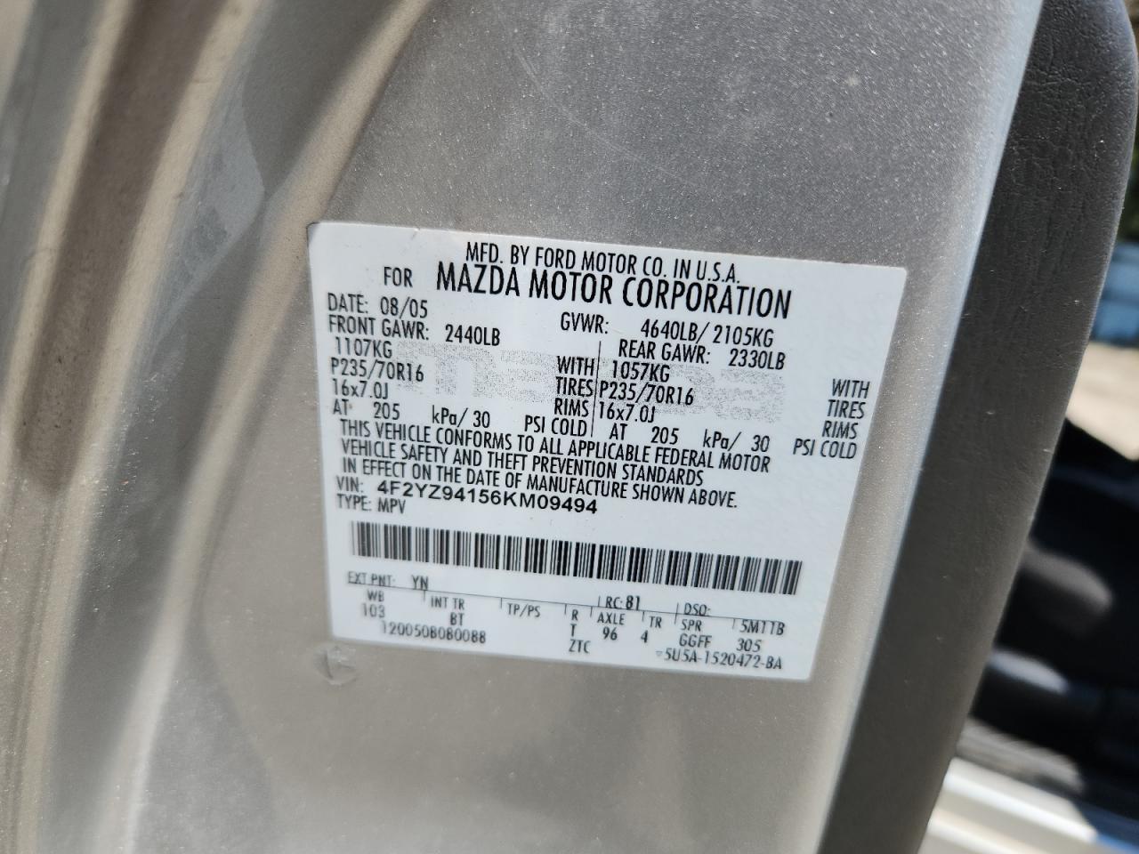 4f2yz94156km09494 4F2YZ94156KM09494 2006 Mazda Tribute S