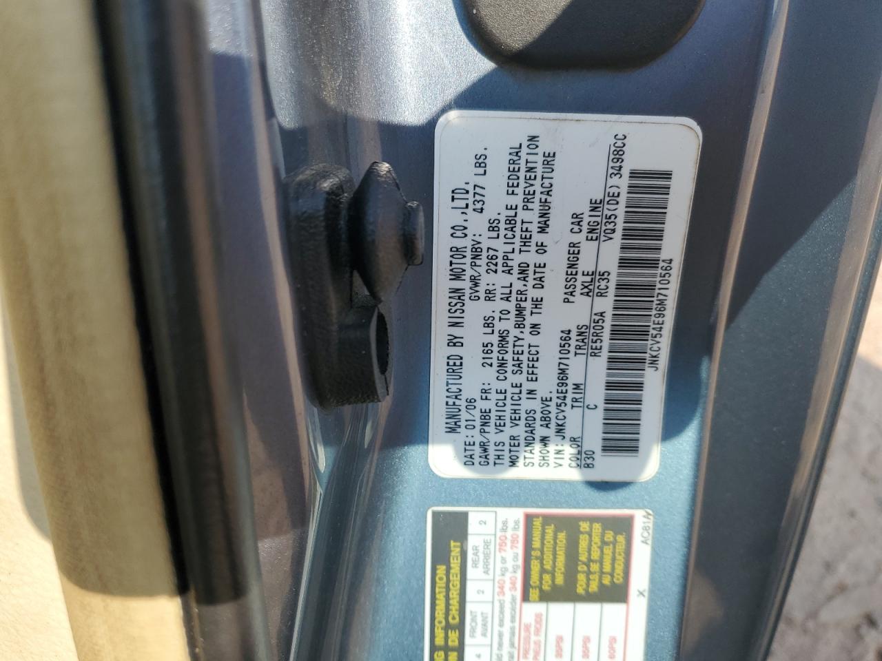 2006 Infiniti G35 VIN: JNKCV54E96M710564 Lot: 63104615