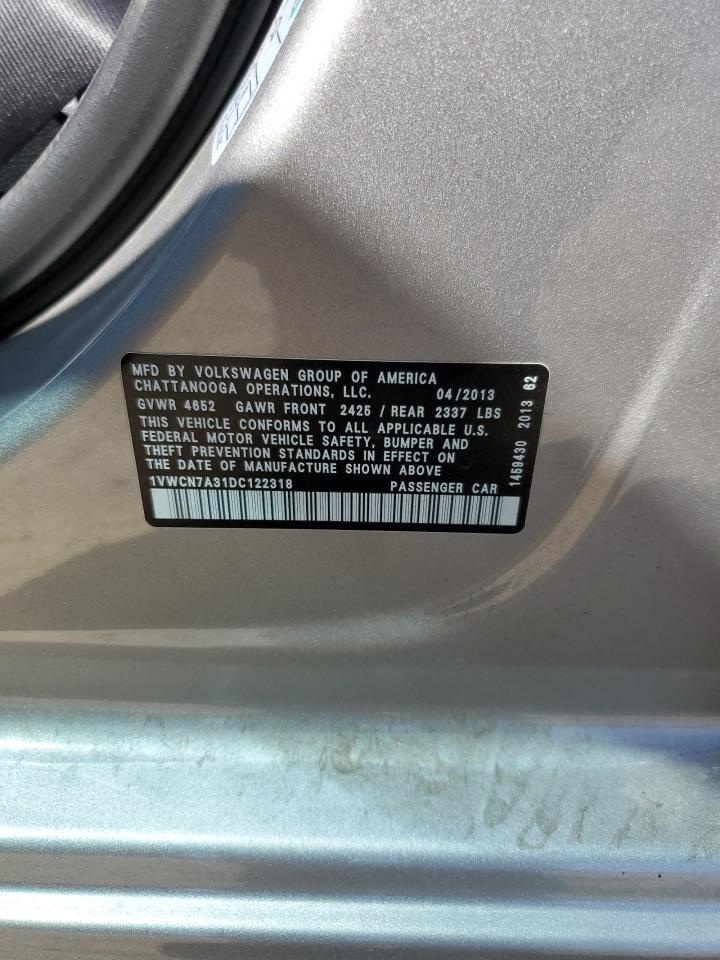 2013 Volkswagen Passat Sel VIN: 1VWCN7A31DC122318 Lot: 63273435