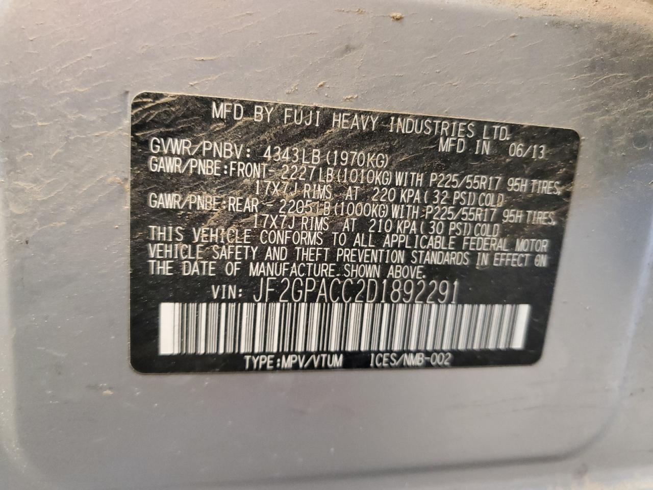 2013 Subaru Xv Crosstrek 2.0 Premium VIN: JF2GPACC2D1892291 Lot: 65656825