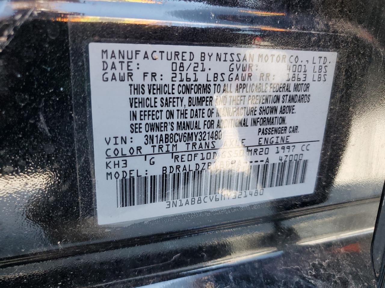 2021 Nissan Sentra Sv VIN: 3N1AB8CV6MY321480 Lot: 64125065