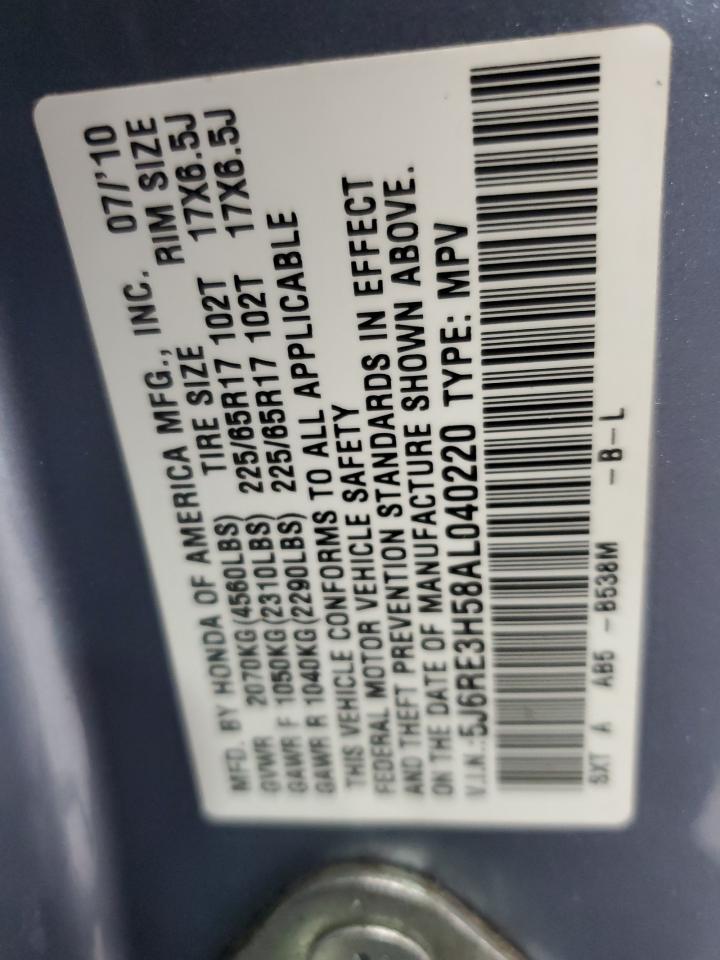 2010 Honda Cr-V Ex VIN: 5J6RE3H58AL040220 Lot: 65057095