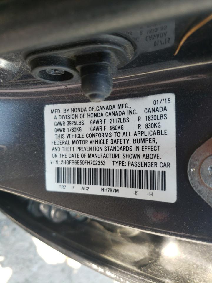 2015 Honda Civic Si VIN: 2HGFB6E50FH702353 Lot: 62993805