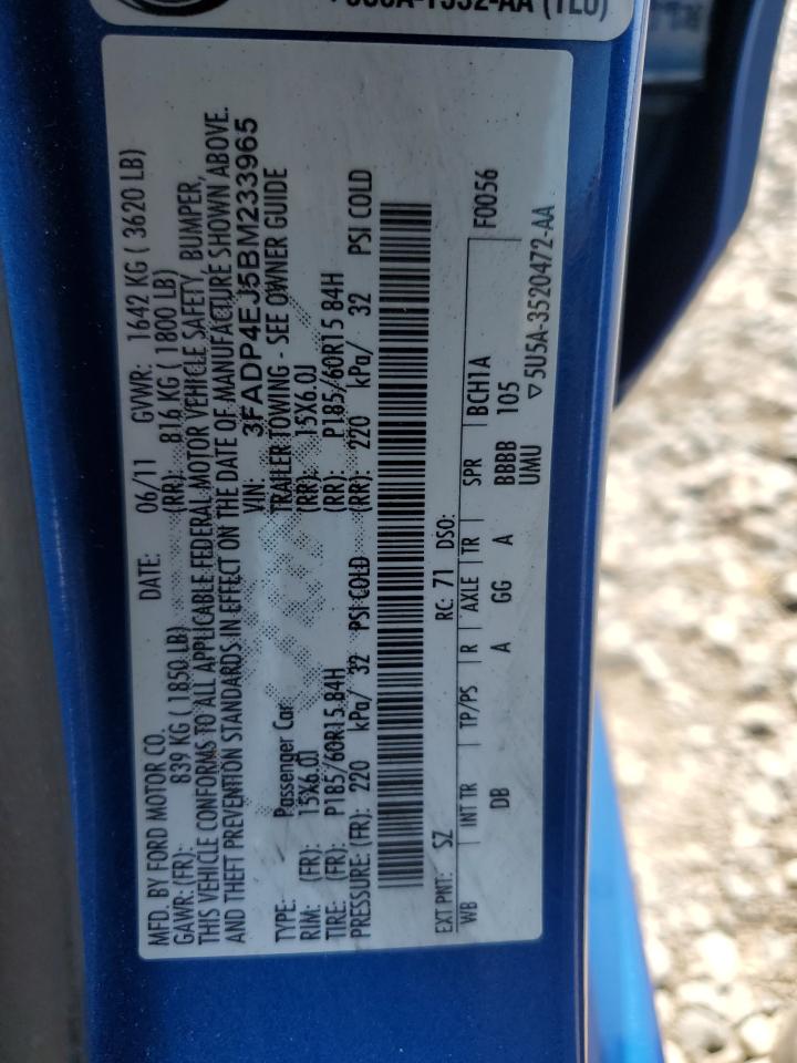 2011 Ford Fiesta Se VIN: 3FADP4EJ5BM233965 Lot: 64637345