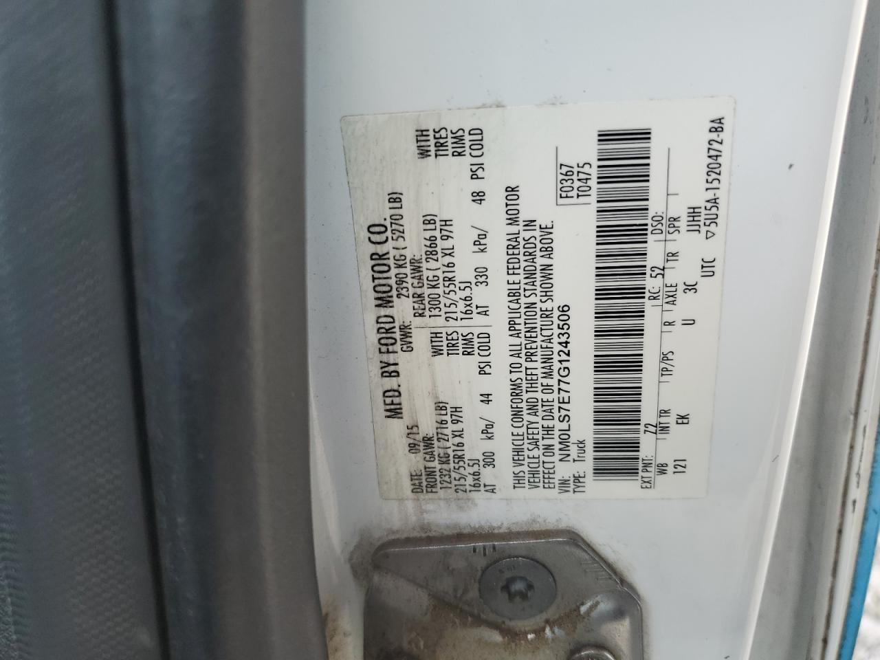 2016 Ford Transit Connect Xl VIN: NM0LS7E77G1243506 Lot: 65379095
