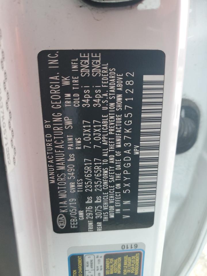 2019 Kia Sorento L VIN: 5XYPGDA37KG571282 Lot: 65253715