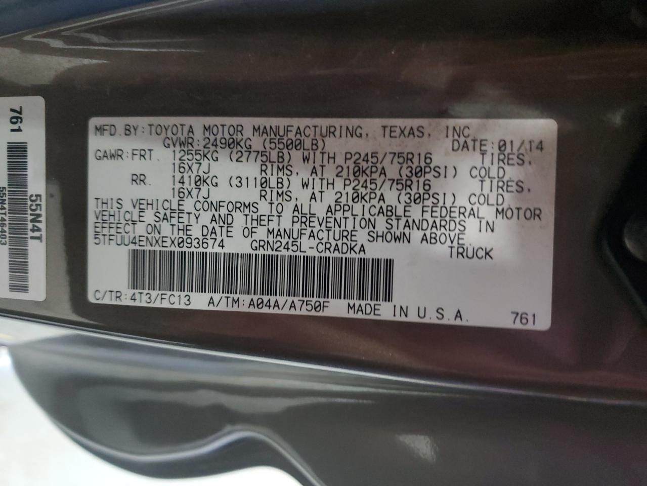 2014 Toyota Tacoma VIN: 5TFUU4ENXEX093674 Lot: 65208395