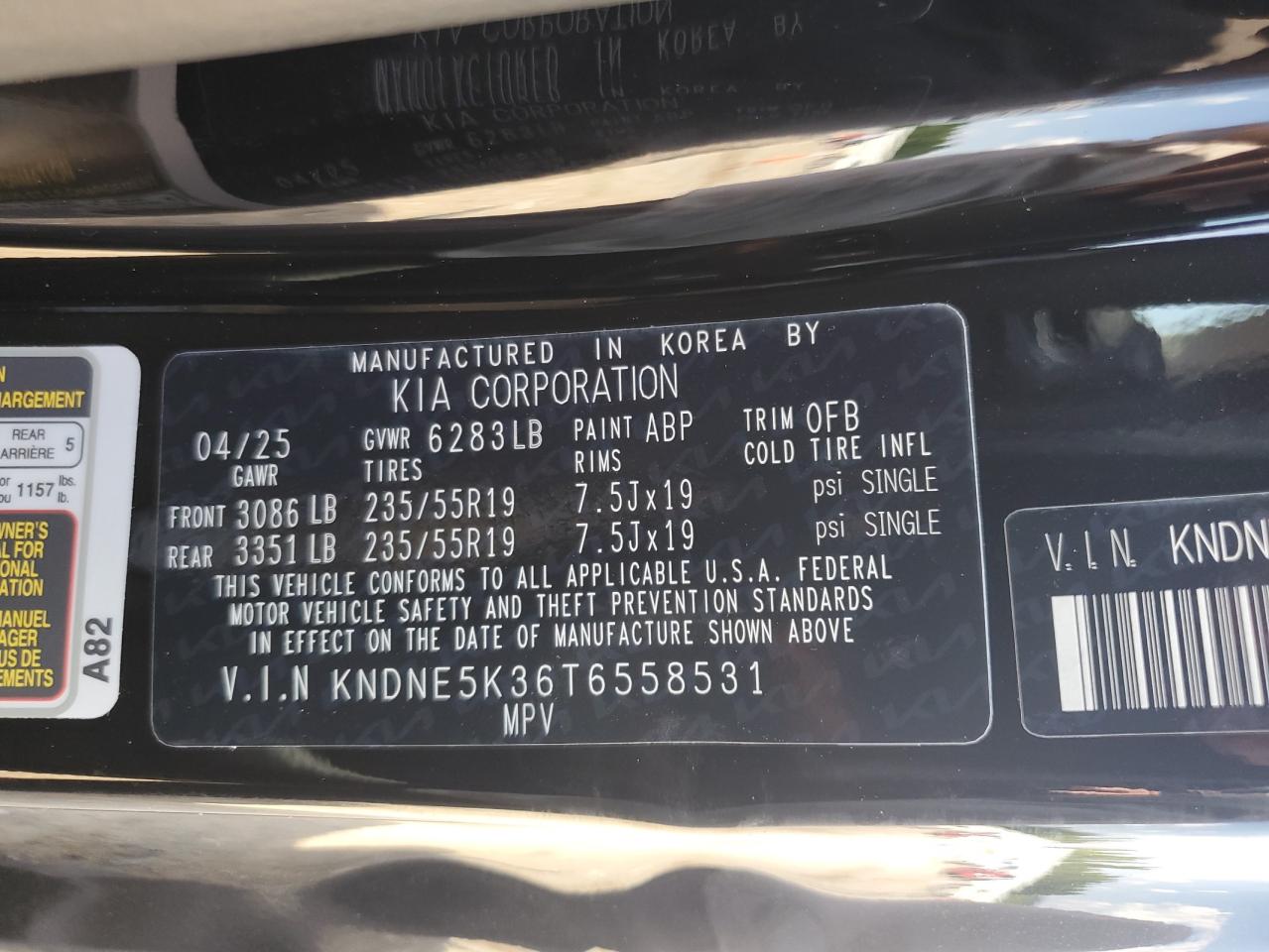 2026 Kia Carnival Sx VIN: KNDNE5K36T6558531 Lot: 66909765