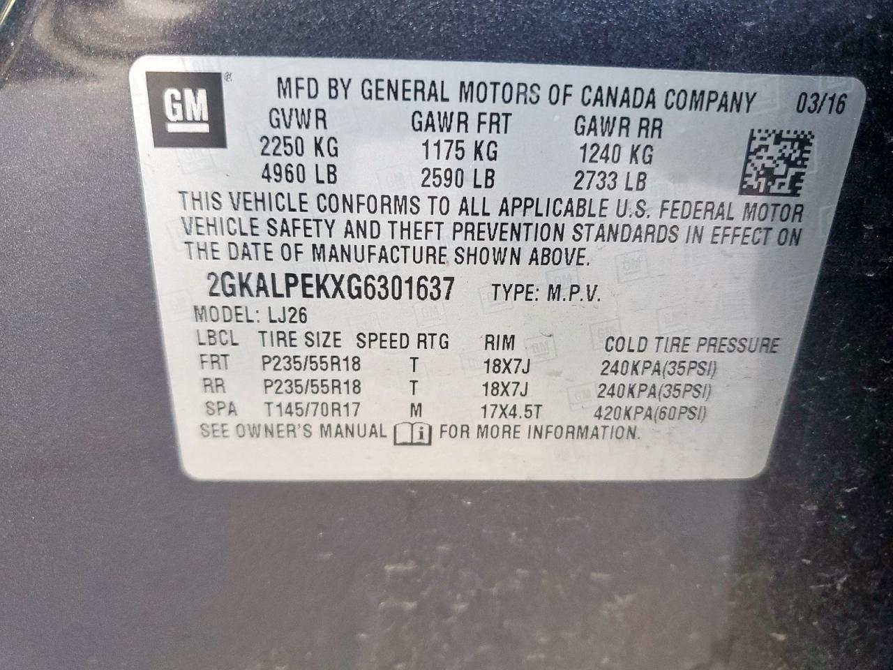 2016 GMC Terrain Slt VIN: 2GKALPEKXG6301637 Lot: 66932785