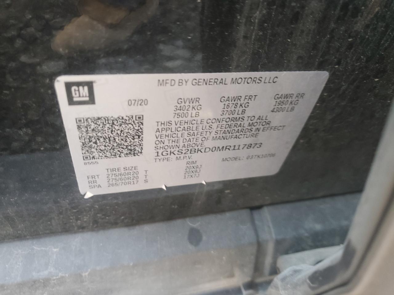 2021 GMC Yukon Slt VIN: 1GKS2BKD0MR117873 Lot: 64551925