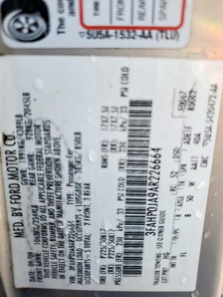 2010 Ford Fusion Sel VIN: 3FAHP0JA9AR226664 Lot: 65084695