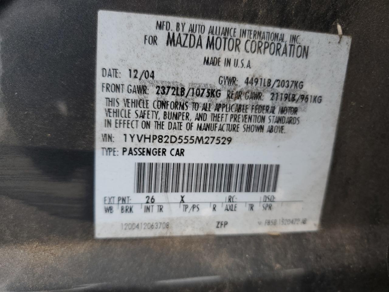 2005 Mazda 6 S VIN: 1YVHP82D555M27529 Lot: 64005955