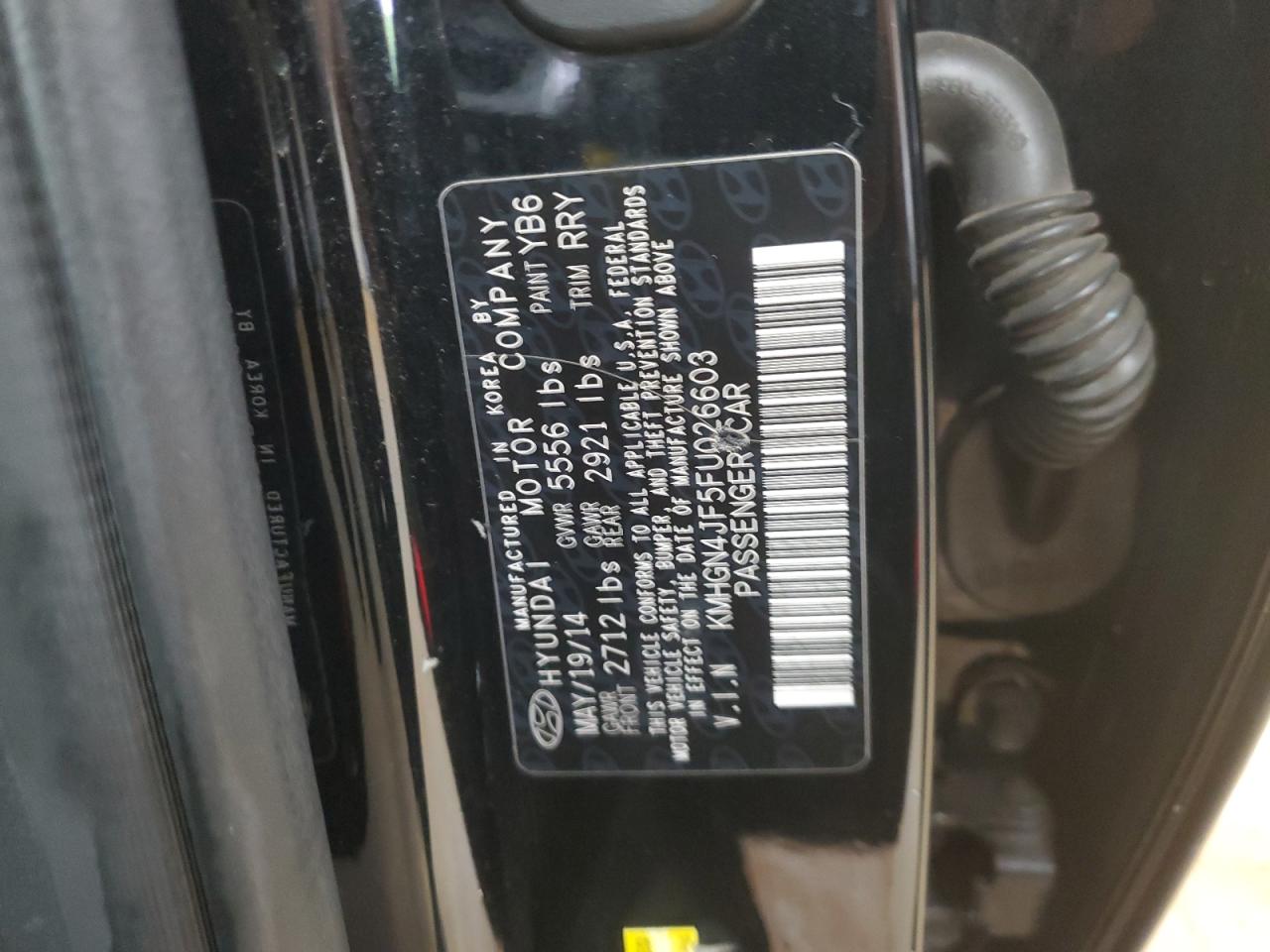 2015 Hyundai Genesis 5.0L VIN: KMHGN4JF5FU026603 Lot: 63059635