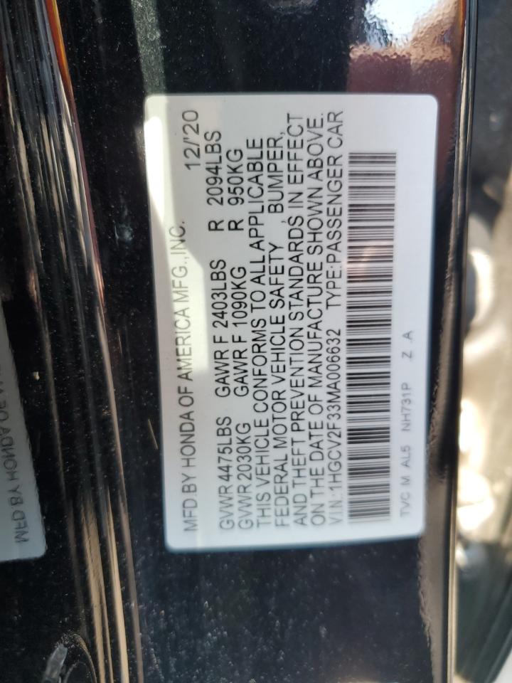 2021 Honda Accord Sport VIN: 1HGCV2F33MA006632 Lot: 63348945