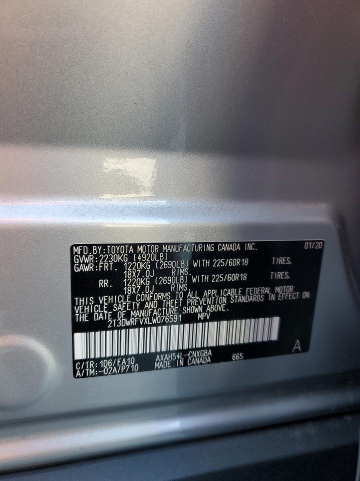 2020 Toyota Rav4 Limited VIN: 2T3DWRFVXLW076591 Lot: 64688565