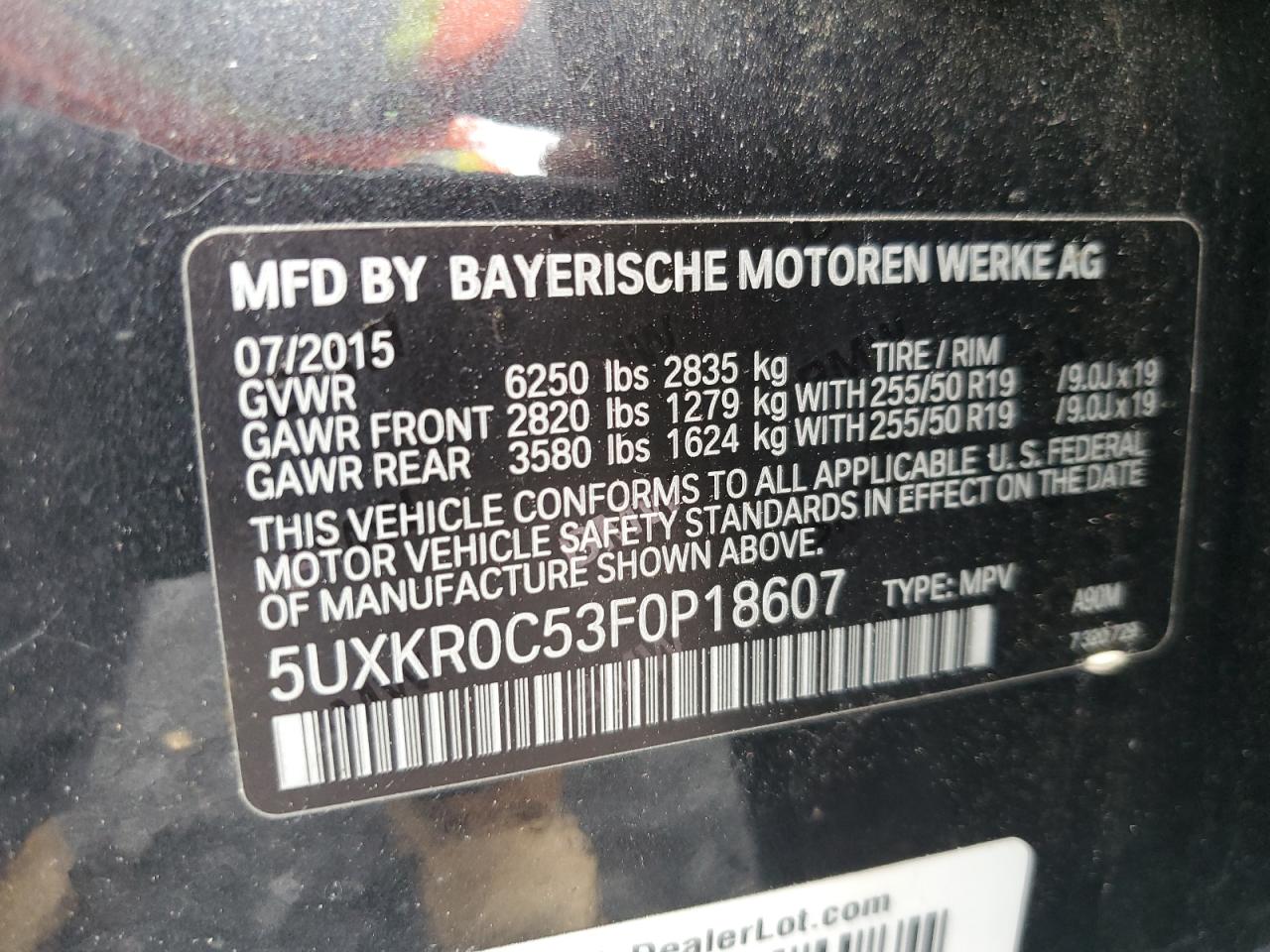 2015 BMW X5 xDrive35I VIN: 5UXKR0C53F0P18607 Lot: 62942675