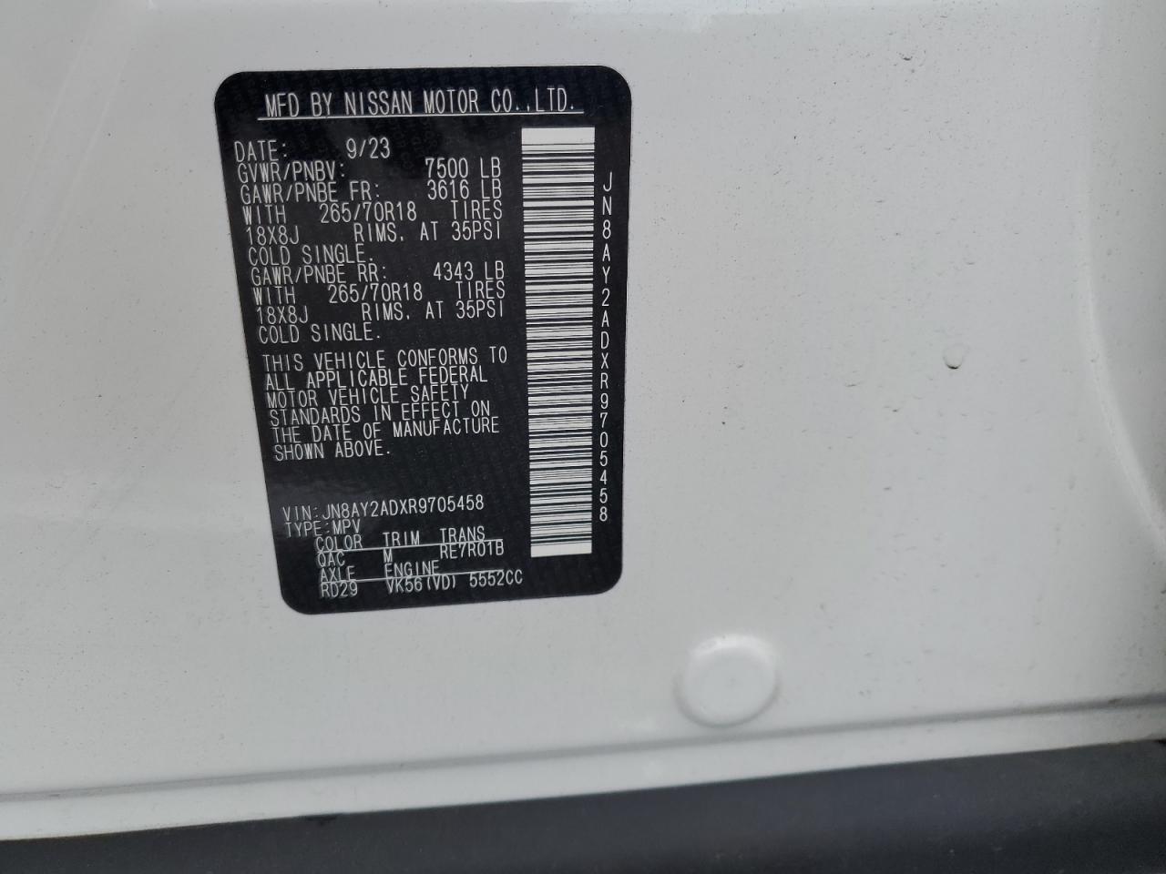 2024 Nissan Armada Sv VIN: JN8AY2ADXR9705458 Lot: 63208275