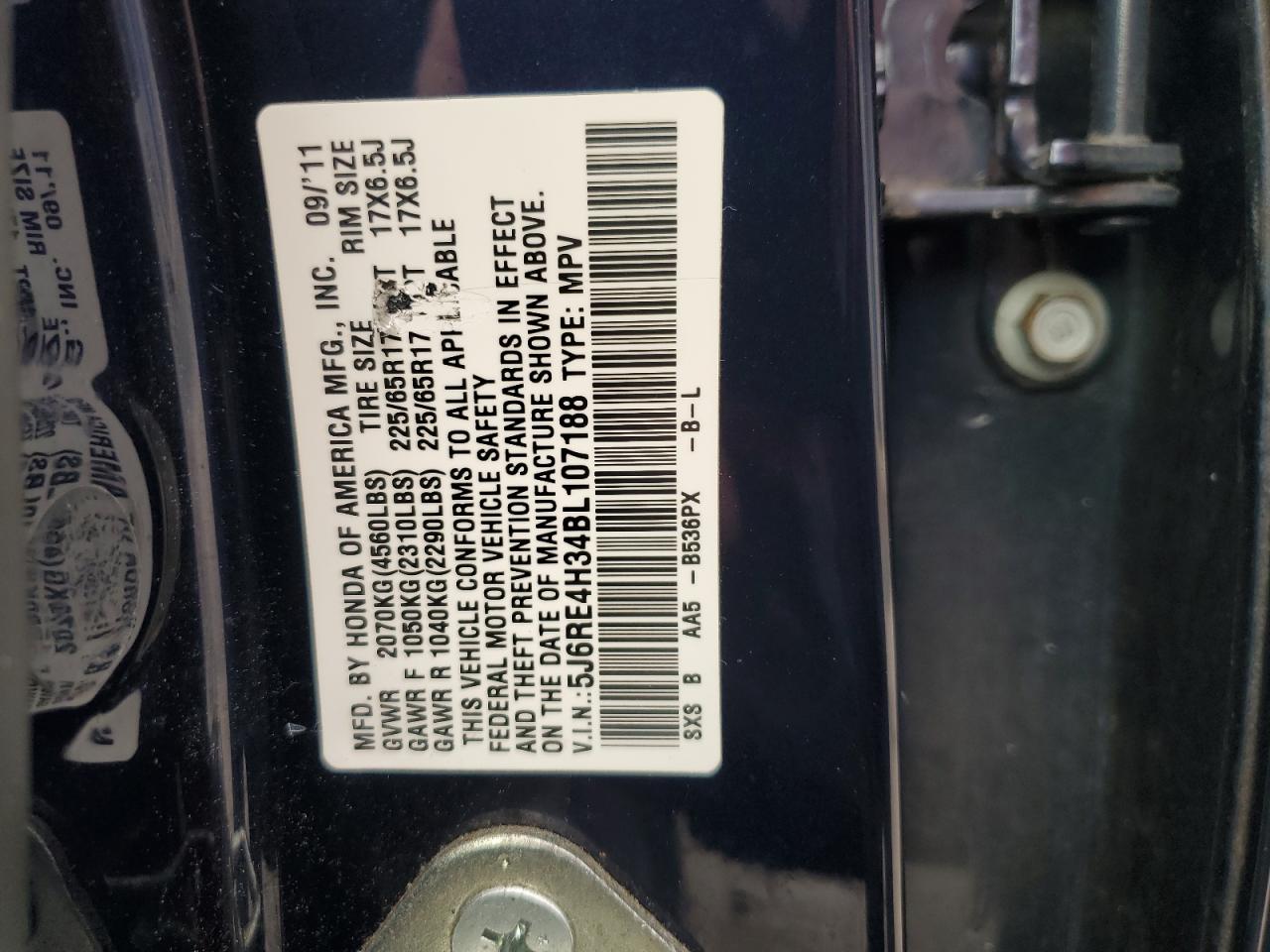 2011 Honda Cr-V Lx VIN: 5J6RE4H34BL107188 Lot: 64934295