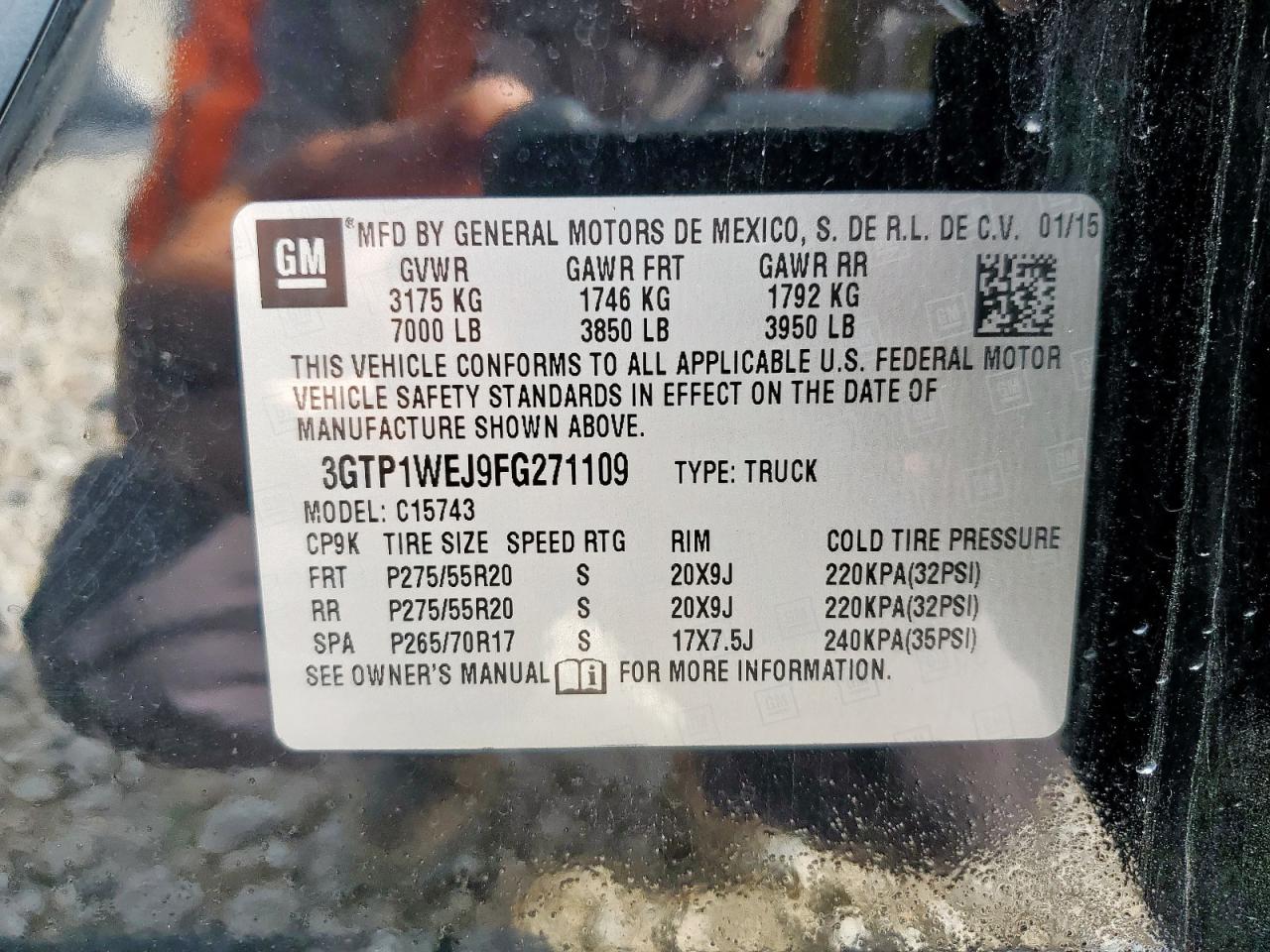 2015 GMC Sierra C1500 Denali VIN: 3GTP1WEJ9FG271109 Lot: 64836365