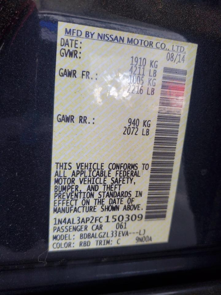 2015 Nissan Altima 2.5 VIN: 1N4AL3AP2FC150309 Lot: 63693985