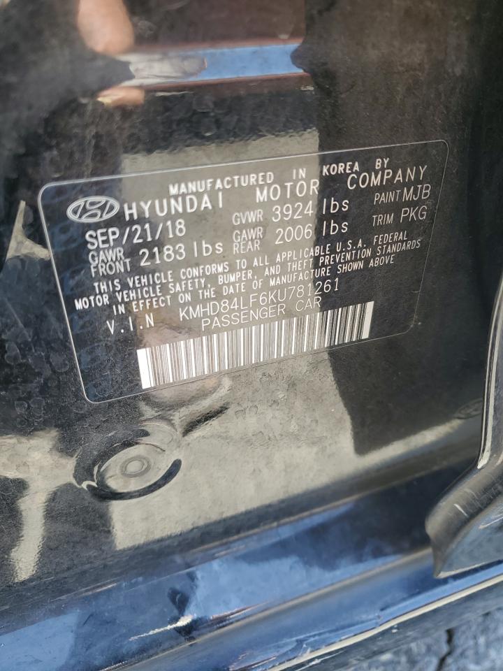 2019 Hyundai Elantra Sel VIN: KMHD84LF6KU781261 Lot: 63536105