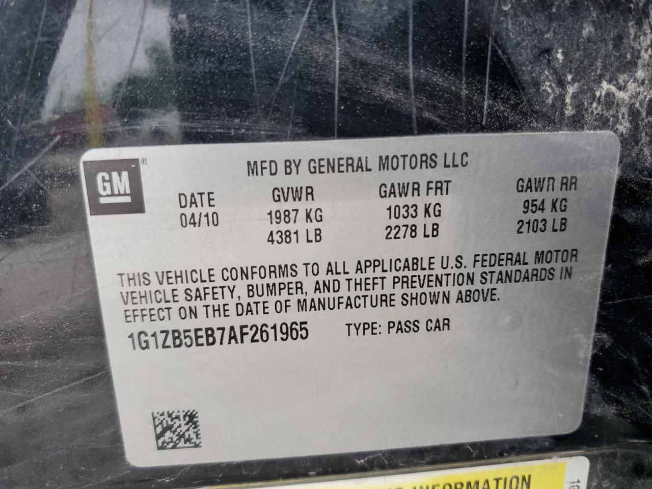 2010 Chevrolet Malibu Ls VIN: 1G1ZB5EB7AF261965 Lot: 67093705