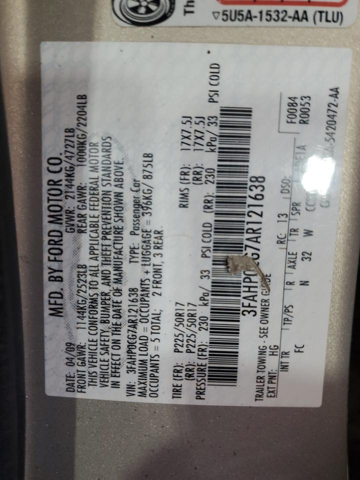2010 Ford Fusion Sel VIN: 3FAHP0CG7AR121638 Lot: 65568755