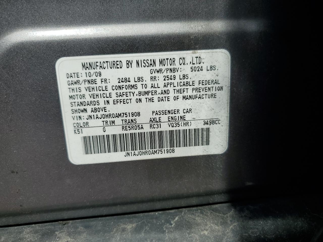 2010 Infiniti Ex35 Base VIN: JN1AJ0HR0AM751908 Lot: 64719615