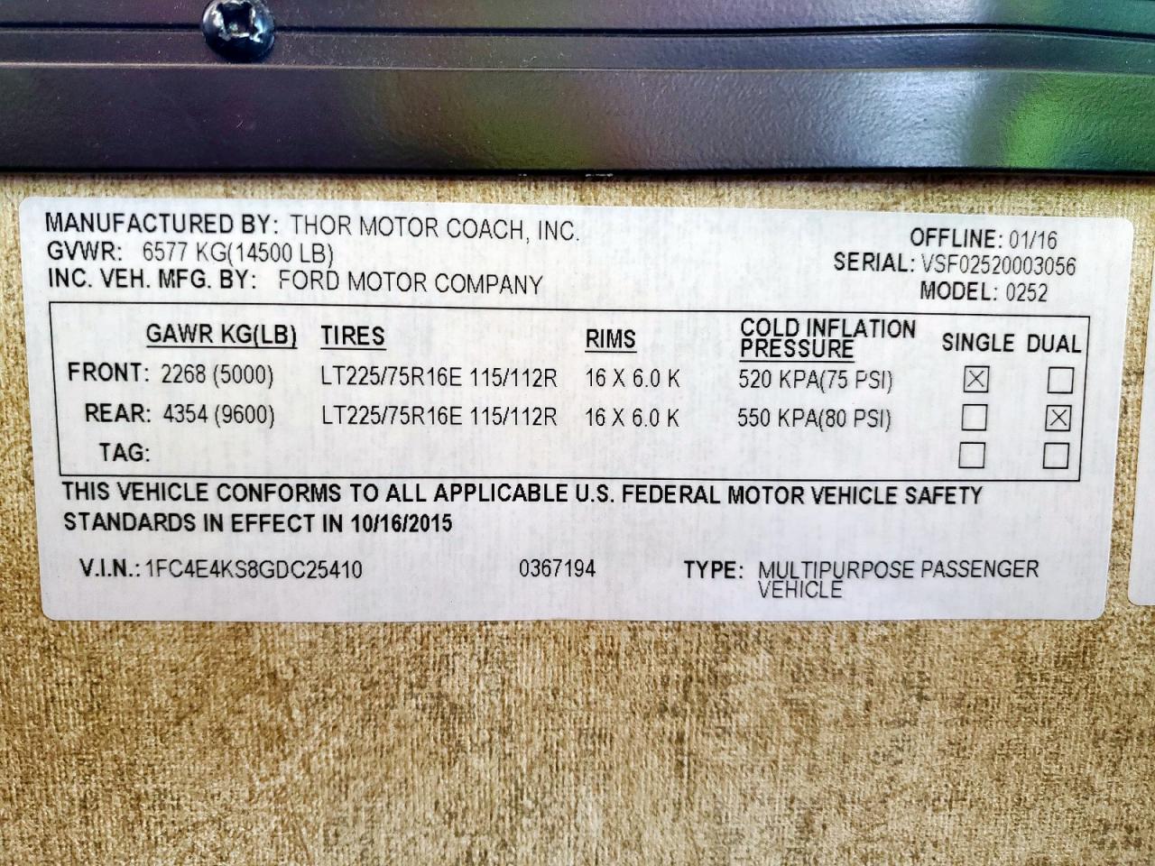 2016 Ford Econoline E450 Super Duty Commercial Stripped Chassis VIN: 1FC4E4KS8GDC25410 Lot: 63510915