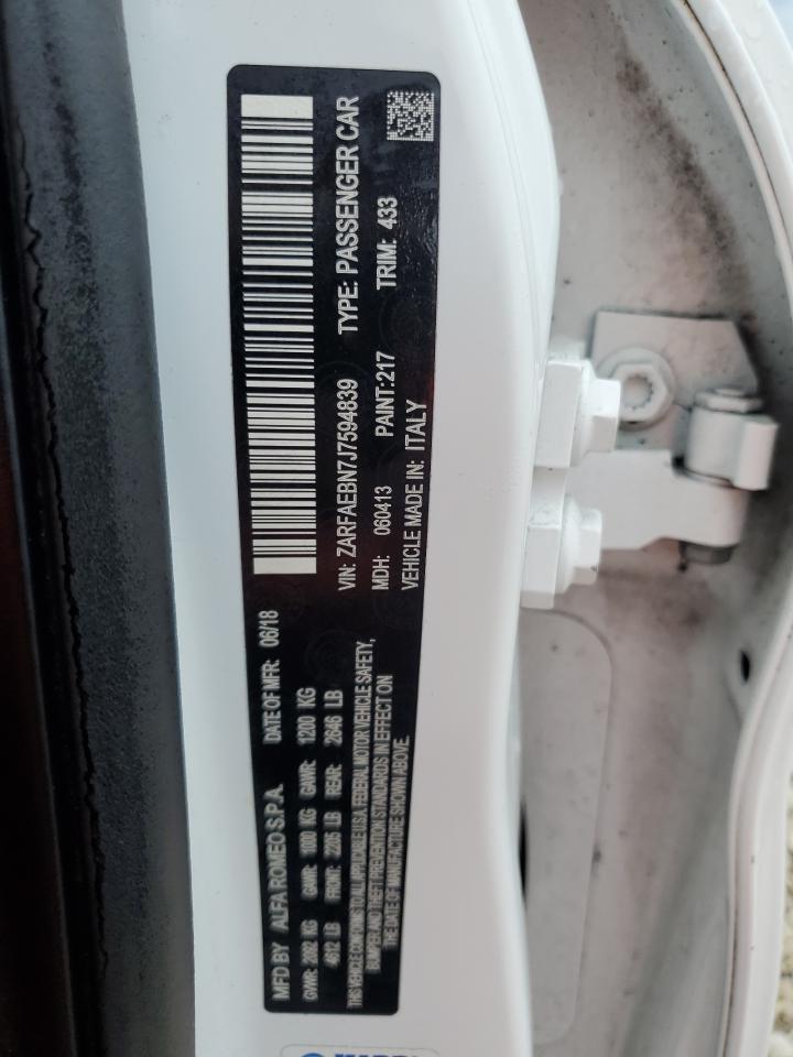 2018 Alfa Romeo Giulia VIN: ZARFAEBN7J7594839 Lot: 65822225