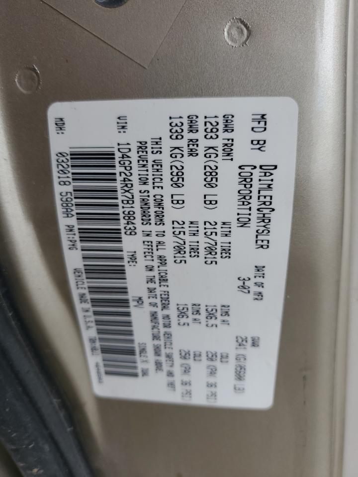 2007 Dodge Grand Caravan Se VIN: 1D4GP24RX7B198439 Lot: 64978145