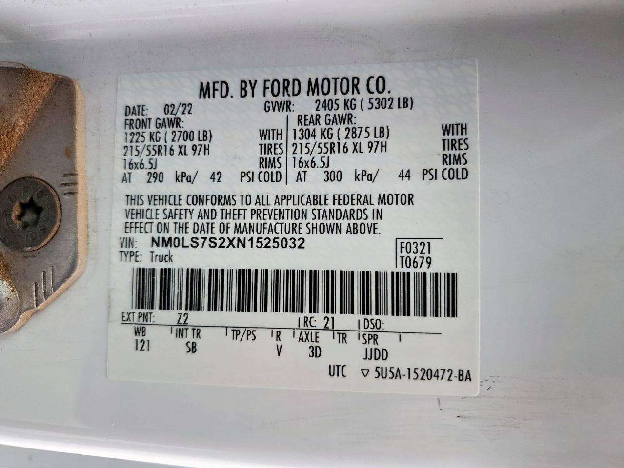 2022 Ford Transit Connect Xl VIN: NM0LS7S2XN1525032 Lot: 65430955