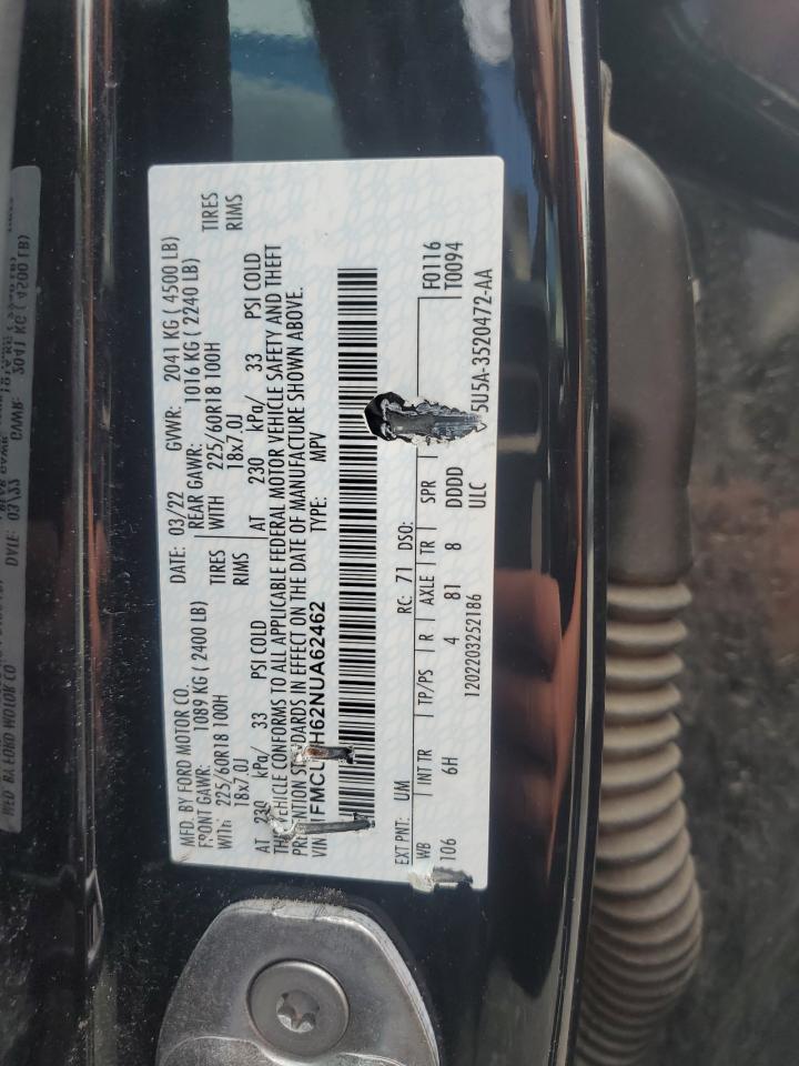 2022 Ford Escape Sel VIN: 1FMCU9H62NUA62462 Lot: 64237045