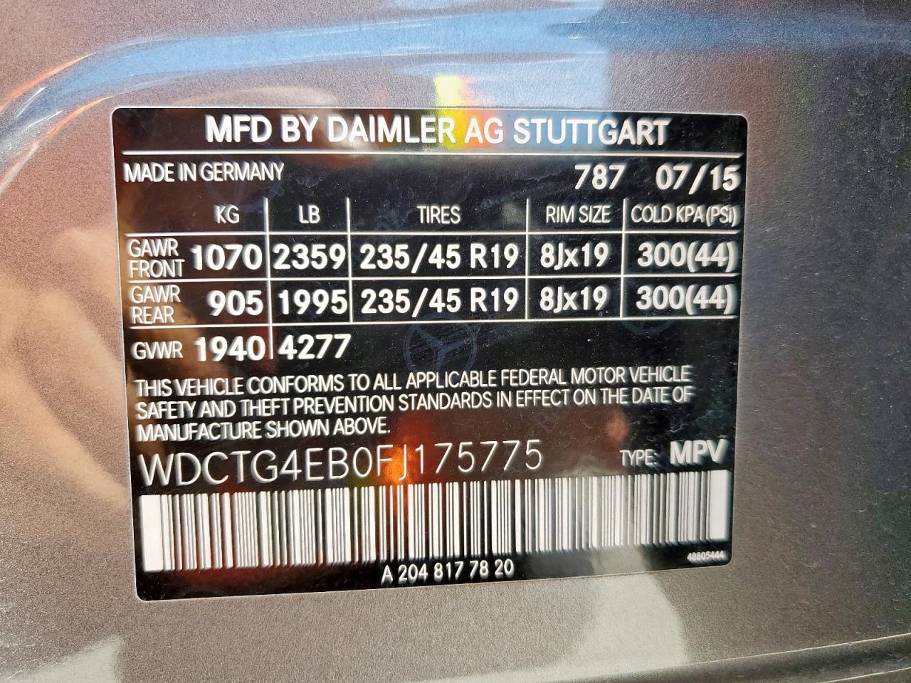 wdctg4eb0fj175775 WDCTG4EB0FJ175775 2015 Mercedes-Benz Gla 250