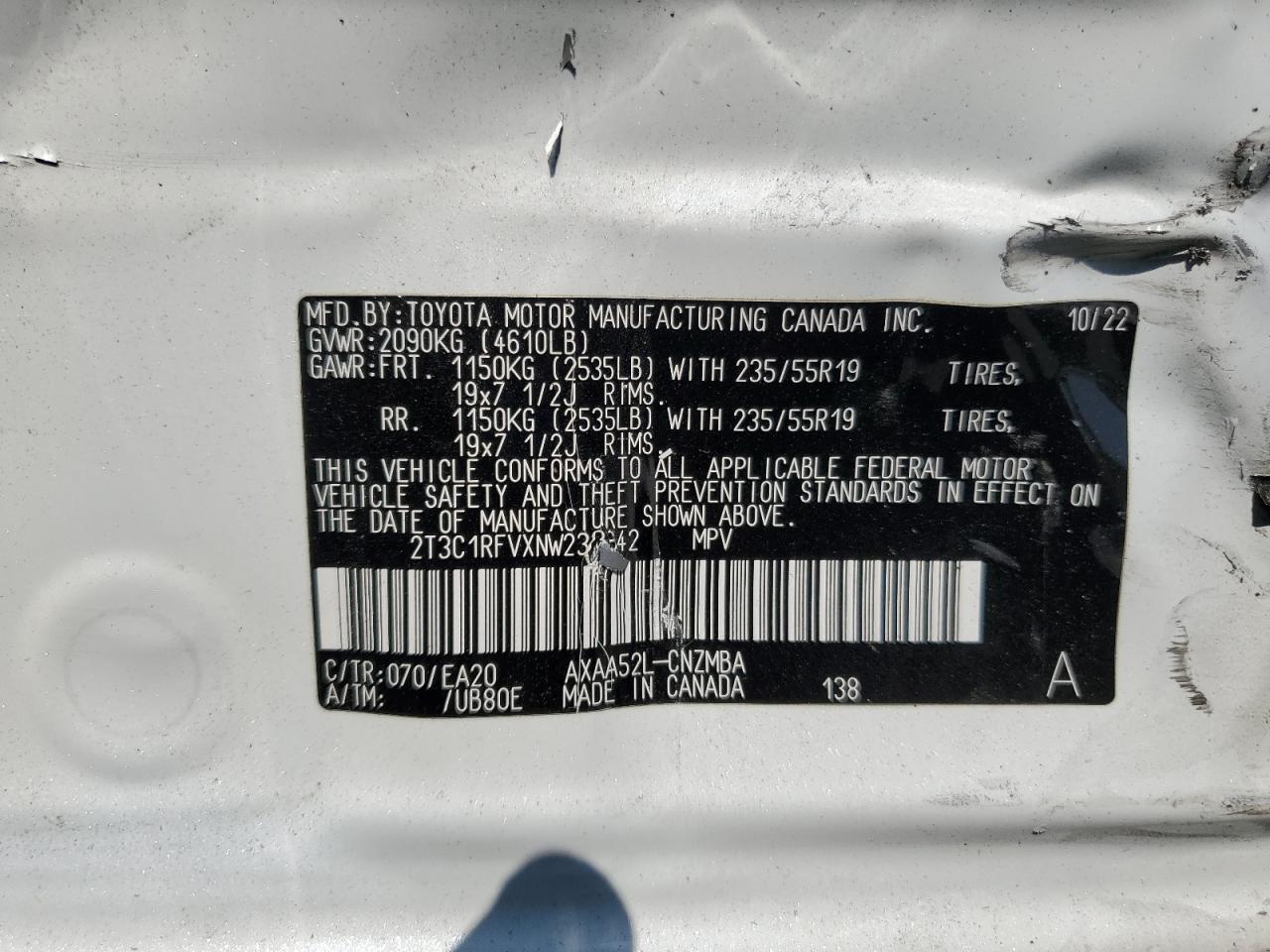 2022 Toyota Rav4 Xle Premium VIN: 2T3C1RFVXNW233842 Lot: 64654045
